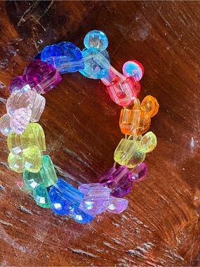 Disney Mickey Mouse Head Multicolor Crystal Bead Stretch Bracelet - Rainbow